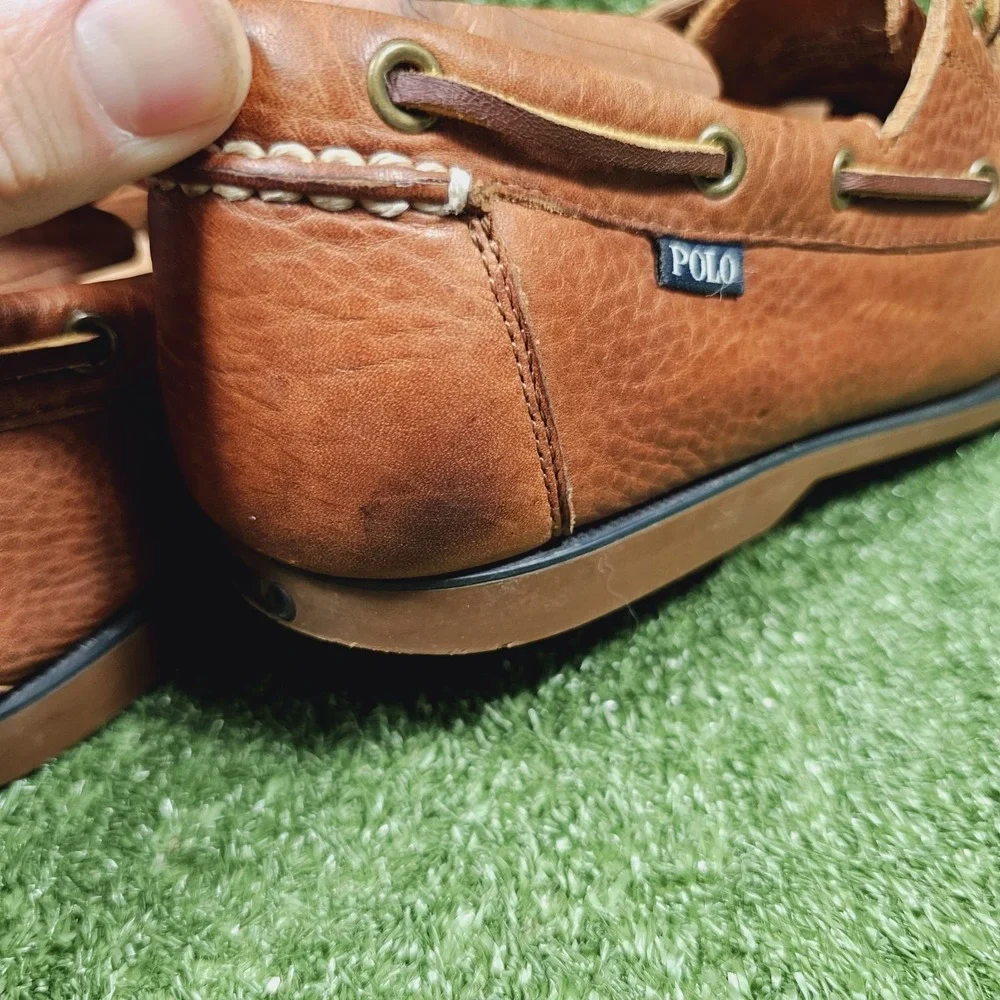 Polo Ralph Lauren Bienne Brown Leather Casual Boat Shoes Mens Size 10 D